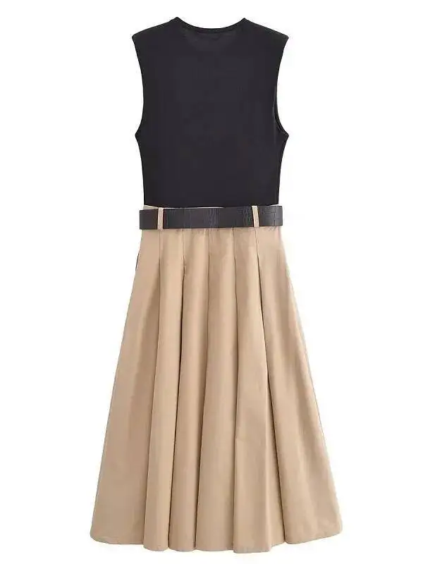 2025 mulher vestidos cinto plissado midi vestido feminino sem mangas vestido de verão mulher vestidos de festa de malha para mulher vestido de verão gzu0