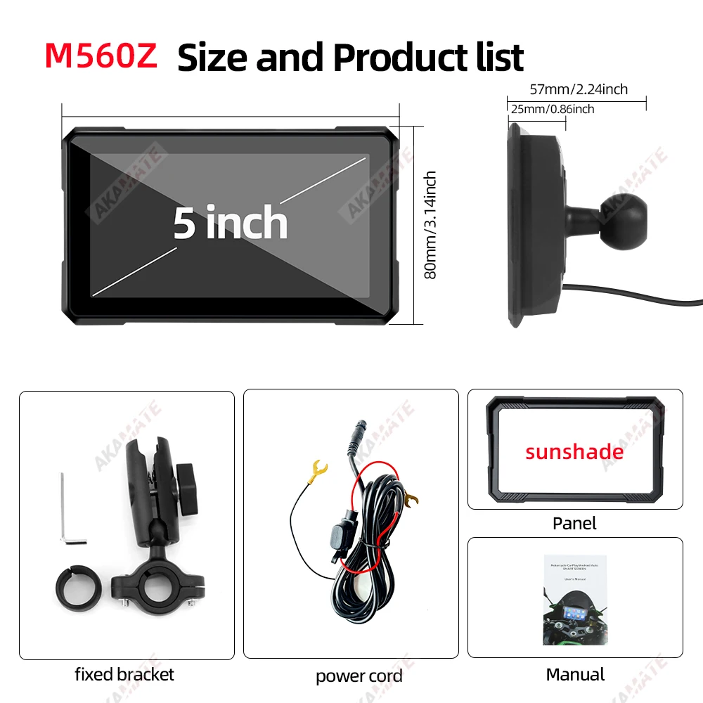 Motorrad Drahtloses CarPlay Android Auto GPS-Navigationsdisplay Tragbar 3,4" 5" 6" 7" Wasserdichter IPS-Bildschirm Bluetooth – Detail 17