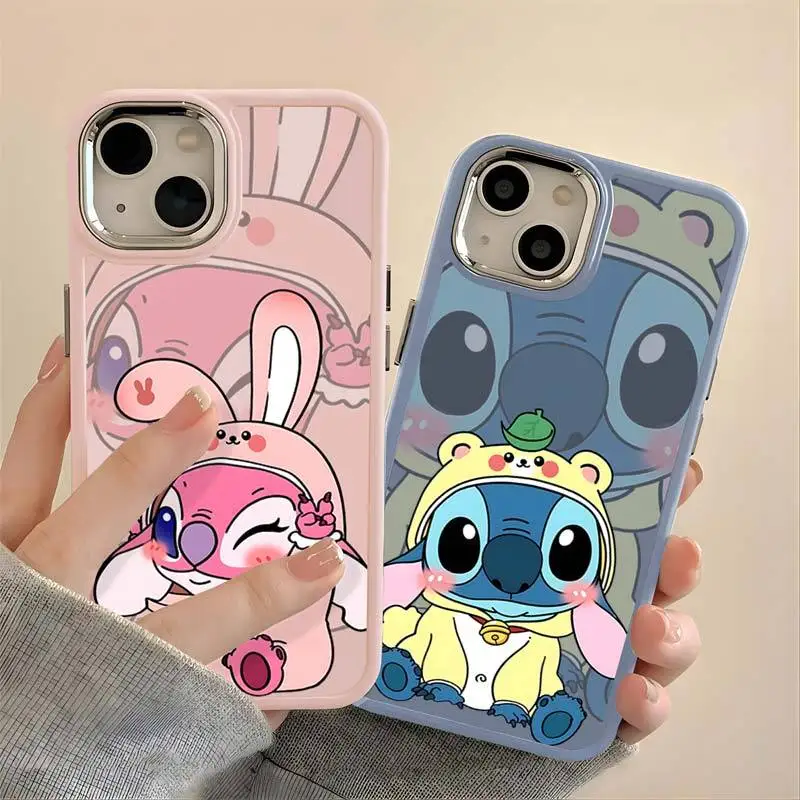 Cute Pink Stitch Couple Phone Cases For iPhone 15 14 13 12 11 Pro Max XR XS 7 8 Plus Cartoon Soft Silicone Shockproof Full Cover