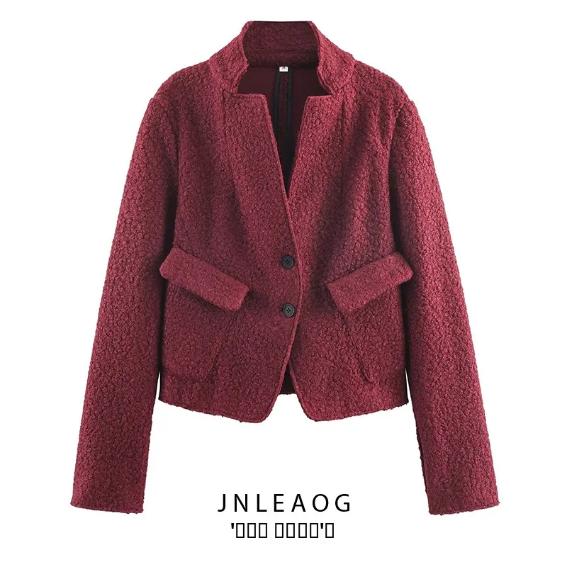 

JNLEAOG Women's Faionable Woolen Circle Coat Slim Fit Autumn New Sle Versatile ort Outerwear Long Sve Button Closure