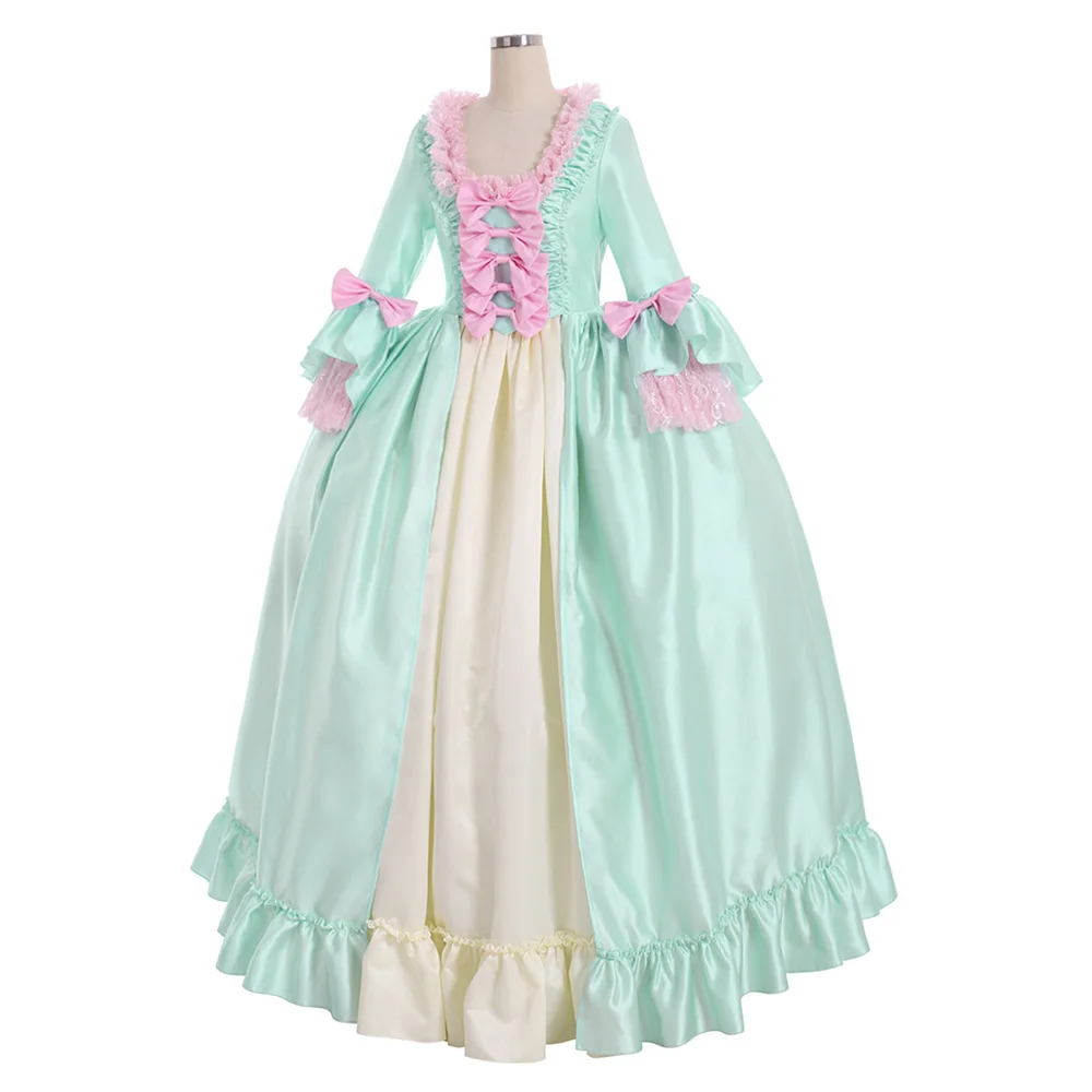 Rococo Colonial Georgian Costumes 18th Century Victorian Sweet Bowknot Ruffles Bustle Ball Gown Marie Antoinette Dress