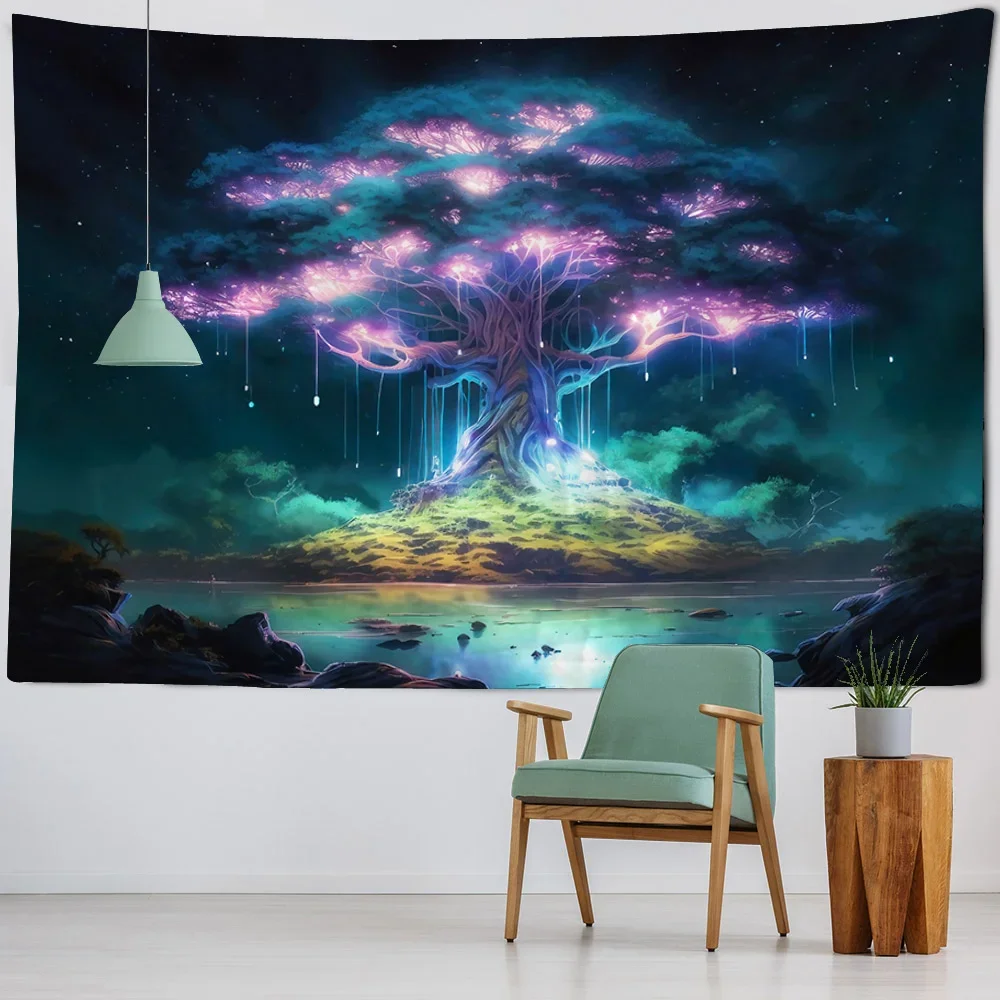 Mysterious tree tapestry psychedelic scene wall hanging hippie home art decoration cartoon living room bedroom background cloth