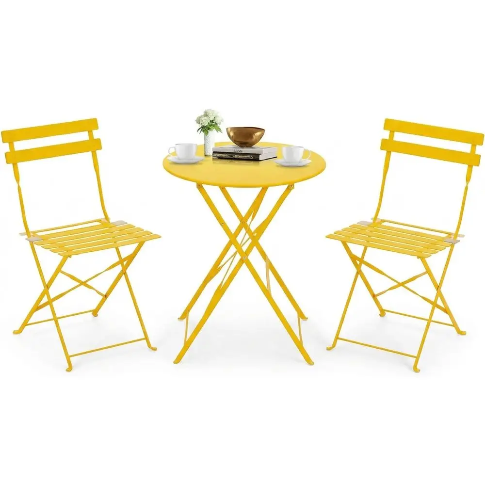 

3-Piece Bistro Table and Chairs, Wrought Iron Bistro Set, Anti-Rust, Waterproo olding Cae Table and Chairs Set o 2, oldable Smal