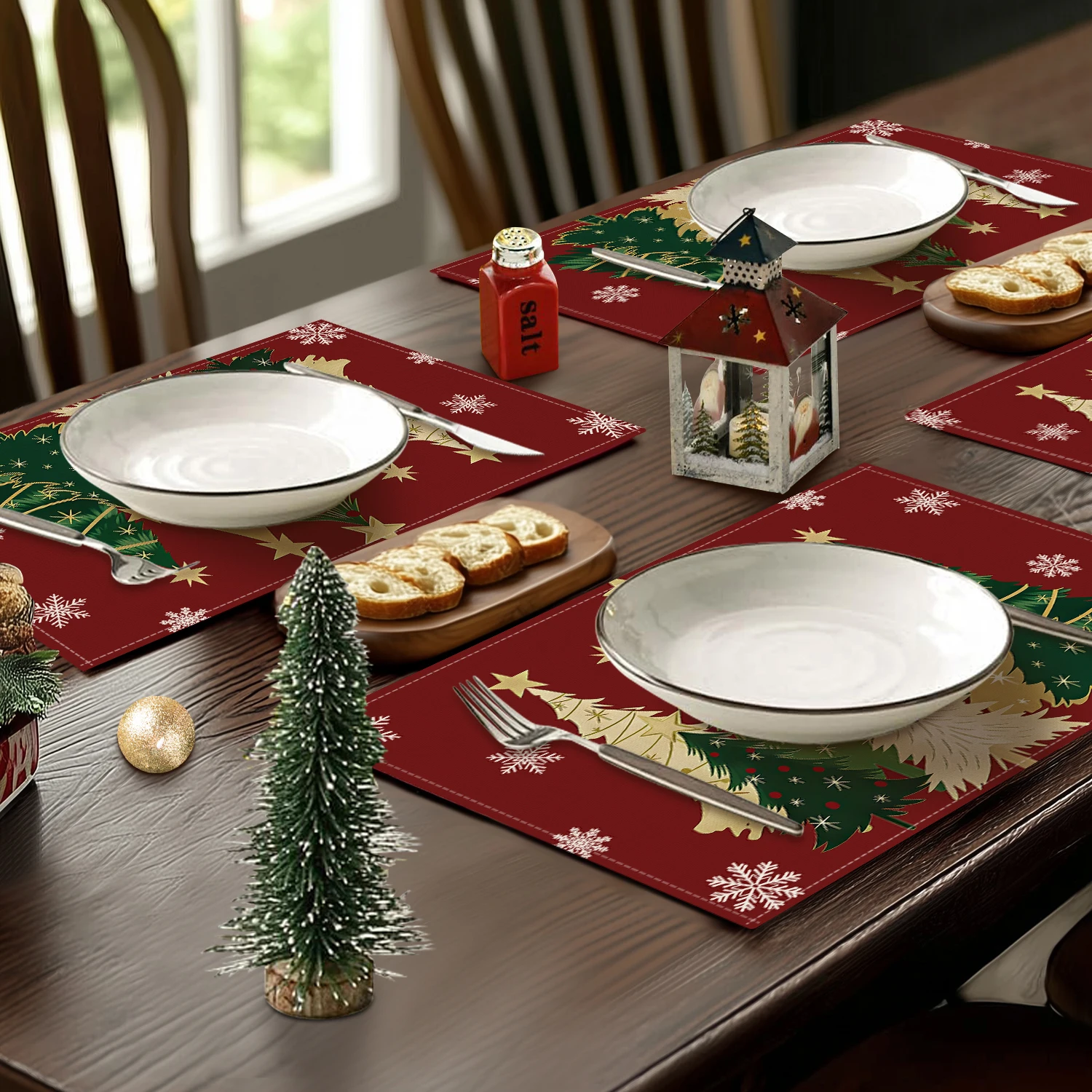1/4/6 個のクリスマスミールマット、クリスマスツリーパターン装飾テーブル滑り止め断熱マット、クリスマスパーティーの装飾