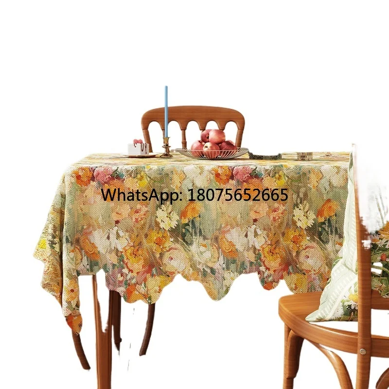 Vintage romantic oil painting style tablecloth - waterproof coffee table cover - rustic chic with a touch of luxury