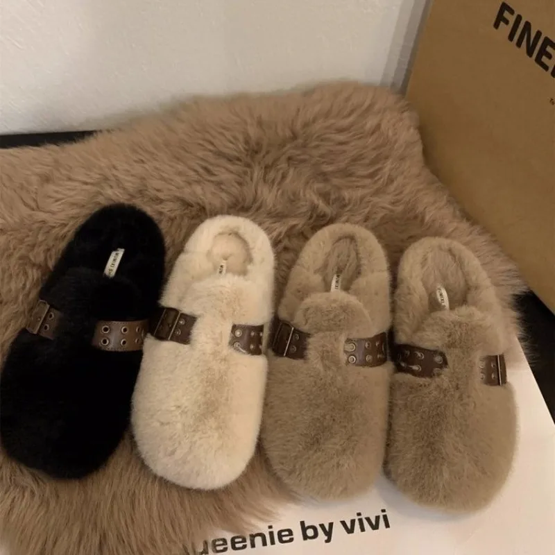 

Новинка 2025, меховая обувь, женская хлопковая обувь, осенне-зимние женские туфли на плоской подошве, бархатные хлопковые тапочки, женские