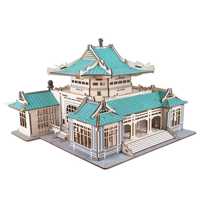 Peking Wuhan University Library 3D Wooden Puzzle World Famous College MIT Building Model Jigsaw Toy For Children Tsinghua Campus