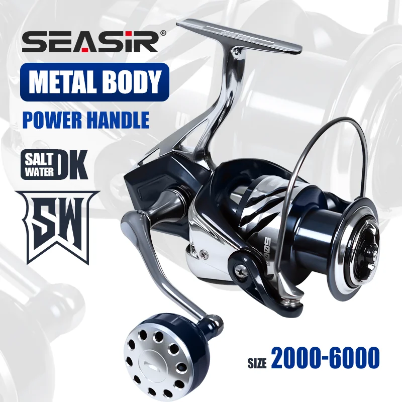 SEASIR Contra Spinning Fishing Reel 2000-6000 5.2:1 Max Drag 15KG/33LB Aluminum Power Handle All Metal Seawater Big Fish Coil