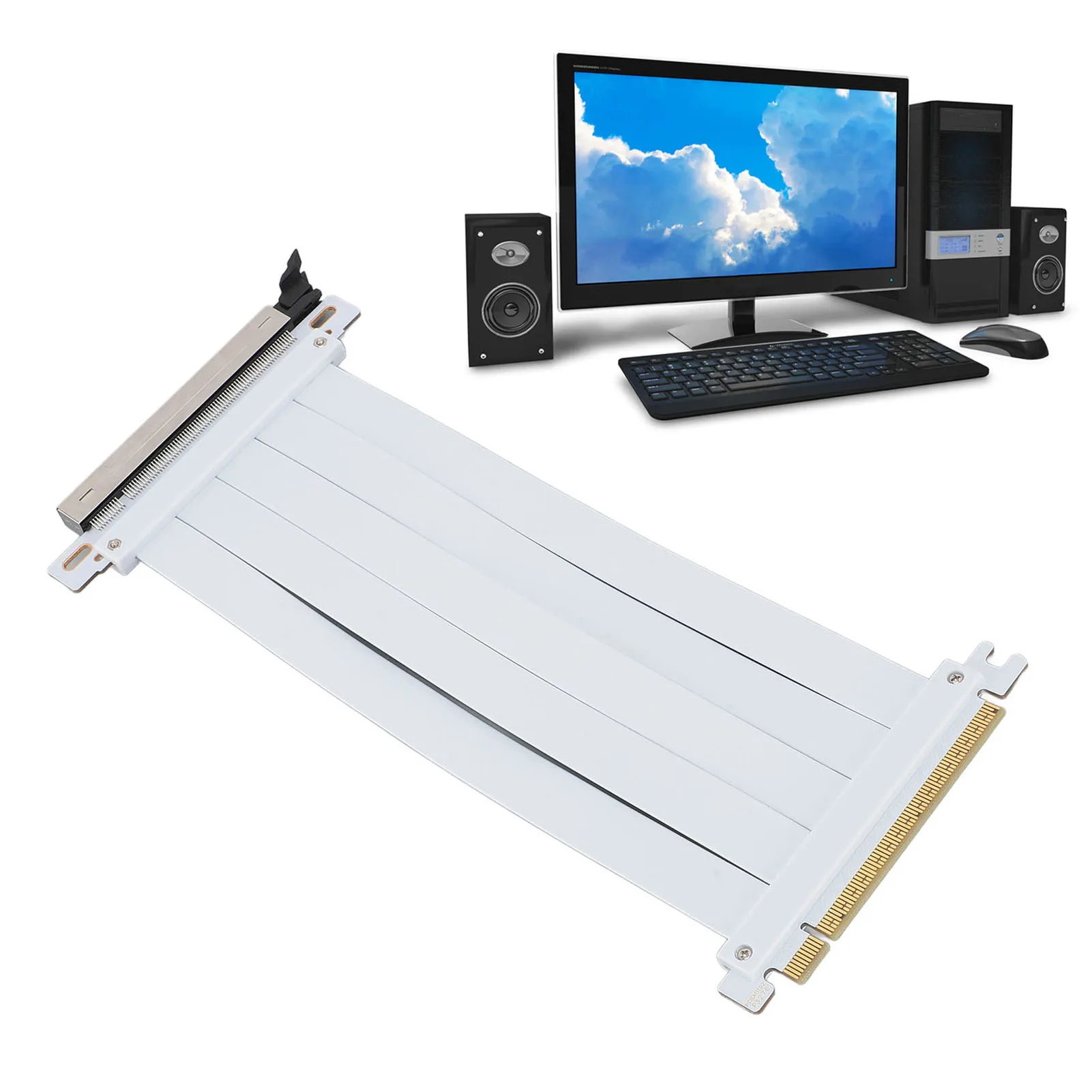 GPU Extension Riser Cable Segmented Design Flexible PCIE 5.0 X16 Riser Cable High Frequency 128Gbps for Water Cooling System
