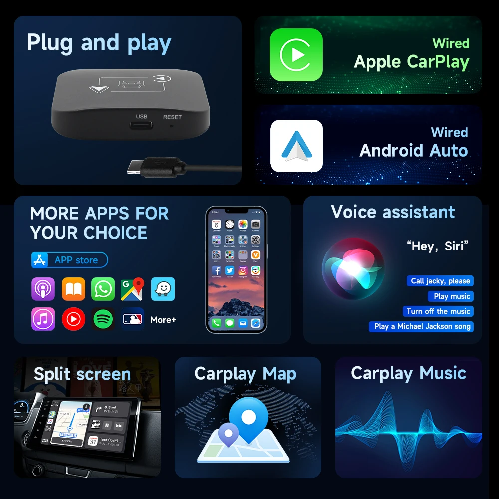 Wireless Carplay ke Android auto Closed 3-in-1 mobil asli berkabel ke kotak carplay nirkabel