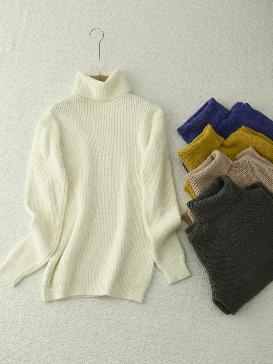 

Женский вязаный свитер с высоким воротником Thiened, свободный базовый слой, длинный све, однотонный топ для внутренней одежды на осень-зиму