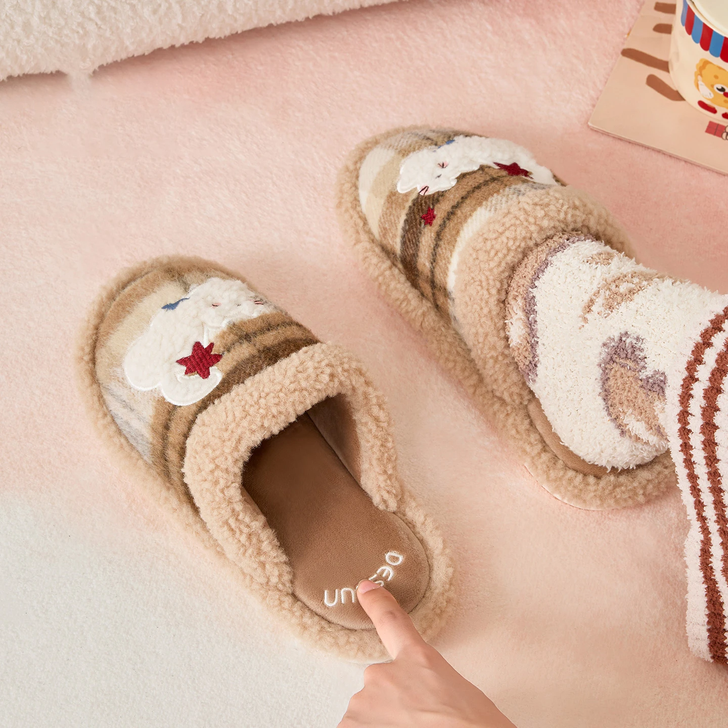 TZLDN Pantofole da casa con fondo morbido e spesso da donna Pantofole in peluche per la casa Pantofole termiche antiscivolo per interni invernali