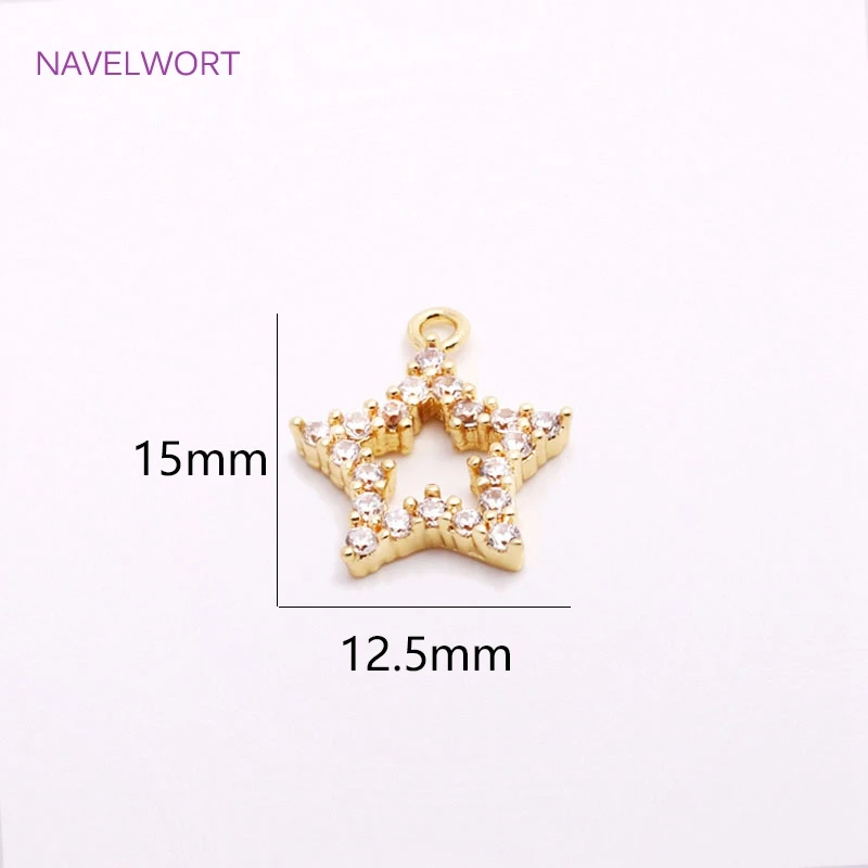 14K Gold Plated Hollow Pentagram Charms High Quality Brass Metal Inlaid Zircon Star Pendants Supplies For Jewelry Making