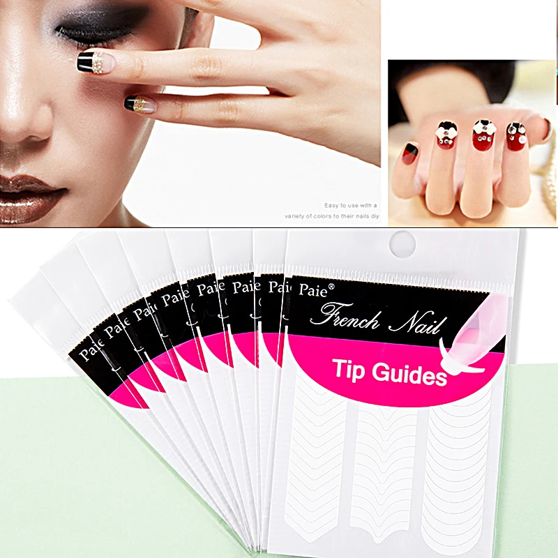 Adesivos de manicure com ponta francesa, 10/50/100 peças, tiras guia de arte de unha, linha francesa, autoadesivo, faça você mesmo, decalques de unhas, designs de franjas