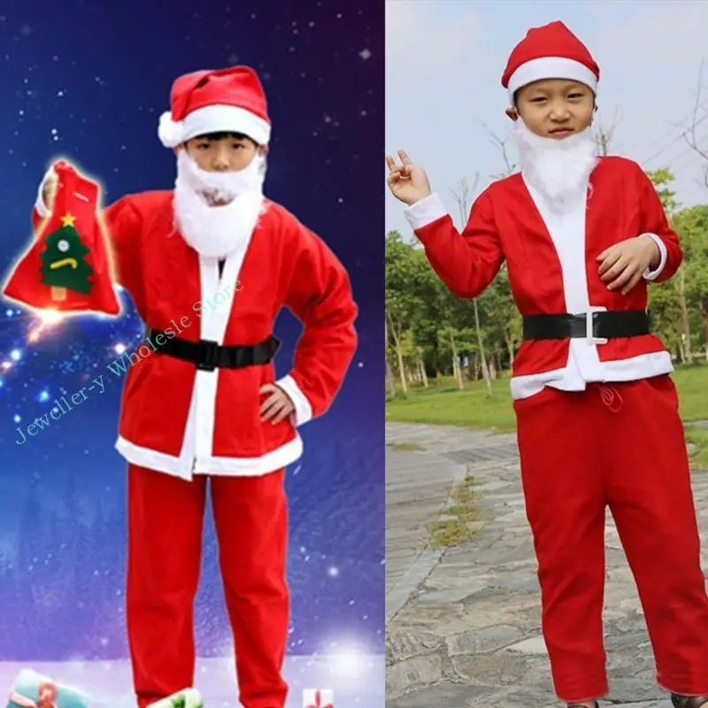 R7UF 5pcs/Pack Kindergarten Mädchen Jungen Weihnachts -Outfit Langarm Bart Santa