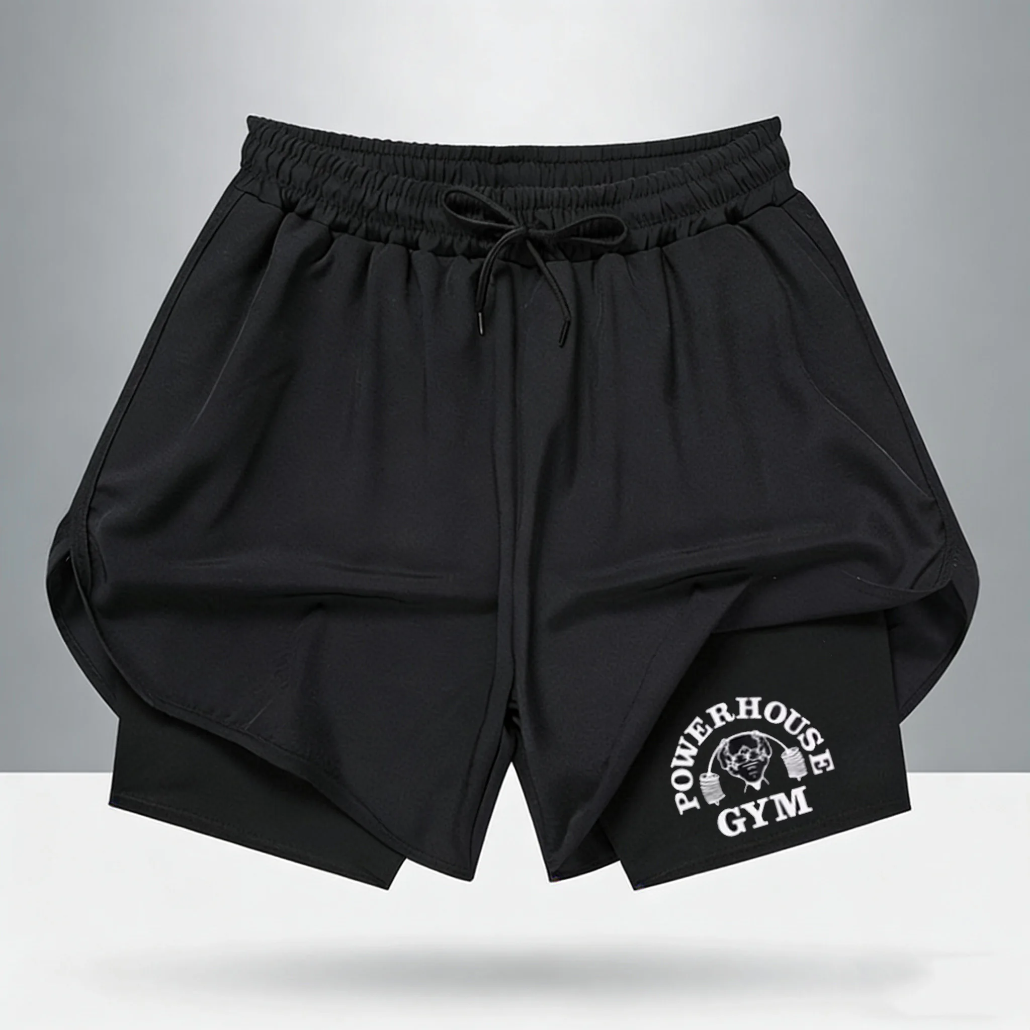 

Мужские шорты Powerhouse Gym 2-в-1 для бодибилдинга, быстросохнущие, для тренировок и бега, с подкладкой, лето 2026, уличный стиль