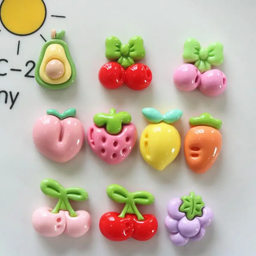 

100 Kawaii Simulated Fruit Cherries Avocados Grapes Flatback Resin Cabochon Scrapbook Embellishment DIY Jewelry Crafts Accessory