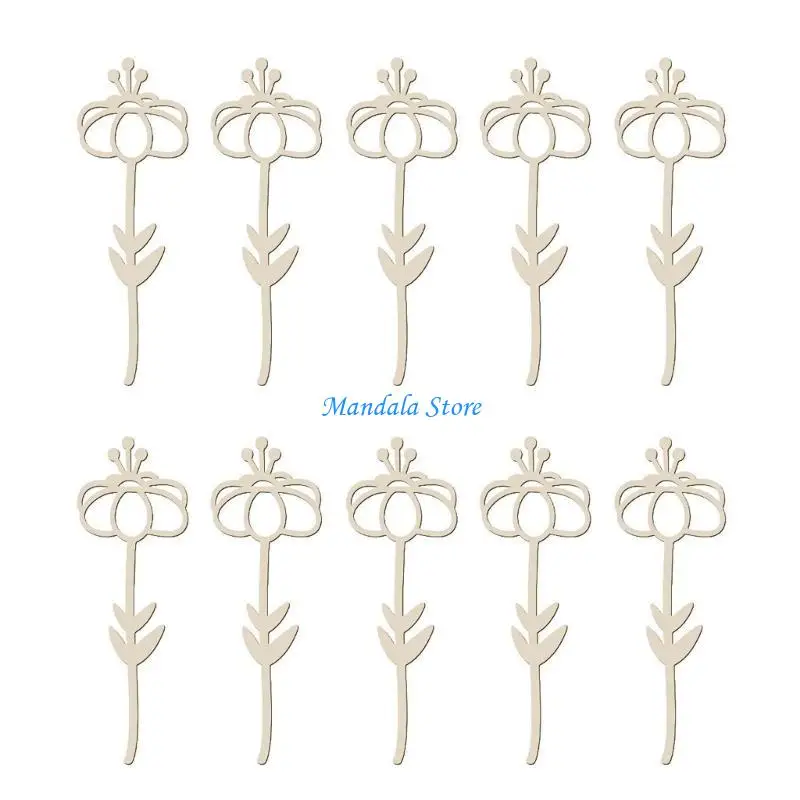 U2JC 10Pcs Wooden Wildflower Decors Set Plain Florals Cutout for DIY Crafts