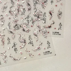 5D Kawaii Ink Wash Fairy Fox Dragon Loong Nail Art Stickers Cartoon Star Animals Backglue Nail Decoration Decals Accessories