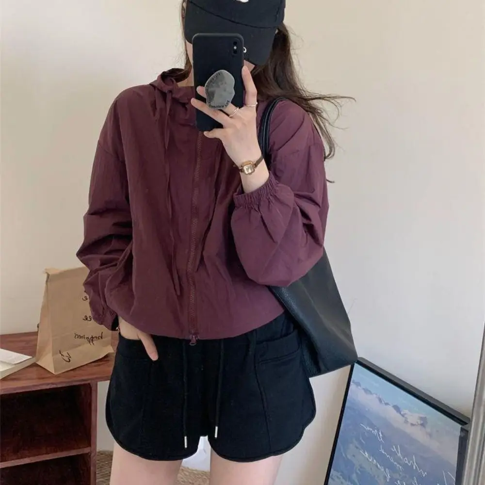 Drawstring Sun Protection Clothing Long Sleeve Long-sleeved Quick Dry Jackets Women Korean Style Anti-UV Hooded Sunscreen Top