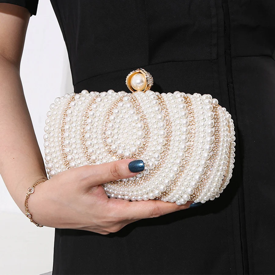 

Full Pearl/Diamonds Evening Bags New Women Banquet Handbags Acrylic Rhinestones Clutch Purse Party Prom Wedding Box Handbags Sac