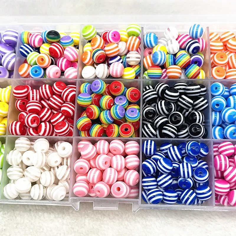 8/10/12mm Round Resin Beads Stripe Spacer Beads for Jewelry Making Children Handcraft Department DIY Bracelet Accessories