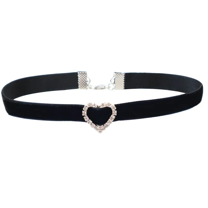 Heart Chokers for Girl Lady Women Bithday Gift Velvet Weaving Sparkling Zircons Black Lace Necklaces Jewelry
