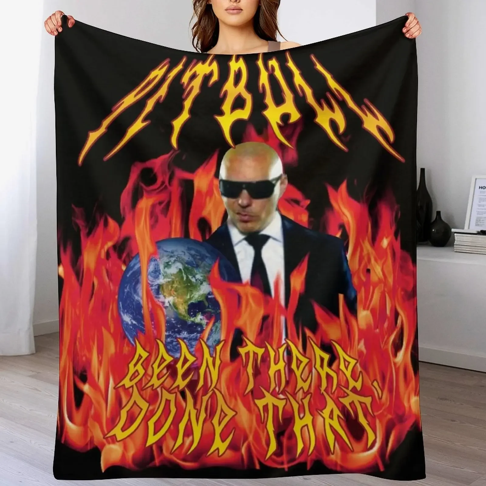 heavy metal pitbull with flames Throw Blanket Soft Beds Cute Shaggy Soft Plush Plaid Blankets