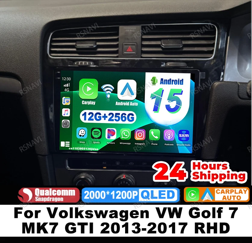 Car Radio Android 15 For Volkswagen VW Golf 7 MK7 GTI 2013-2017 RHD QLED 5G WIFI GPS Wireless Carplay Auto Viedo Player DVD BT