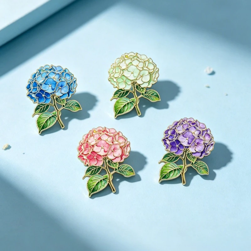 Fashion Luxury Premium Hydrangea Flower Brooch Exquisite Gift Metal Enamel Pin Badge DIY Clothing Bag