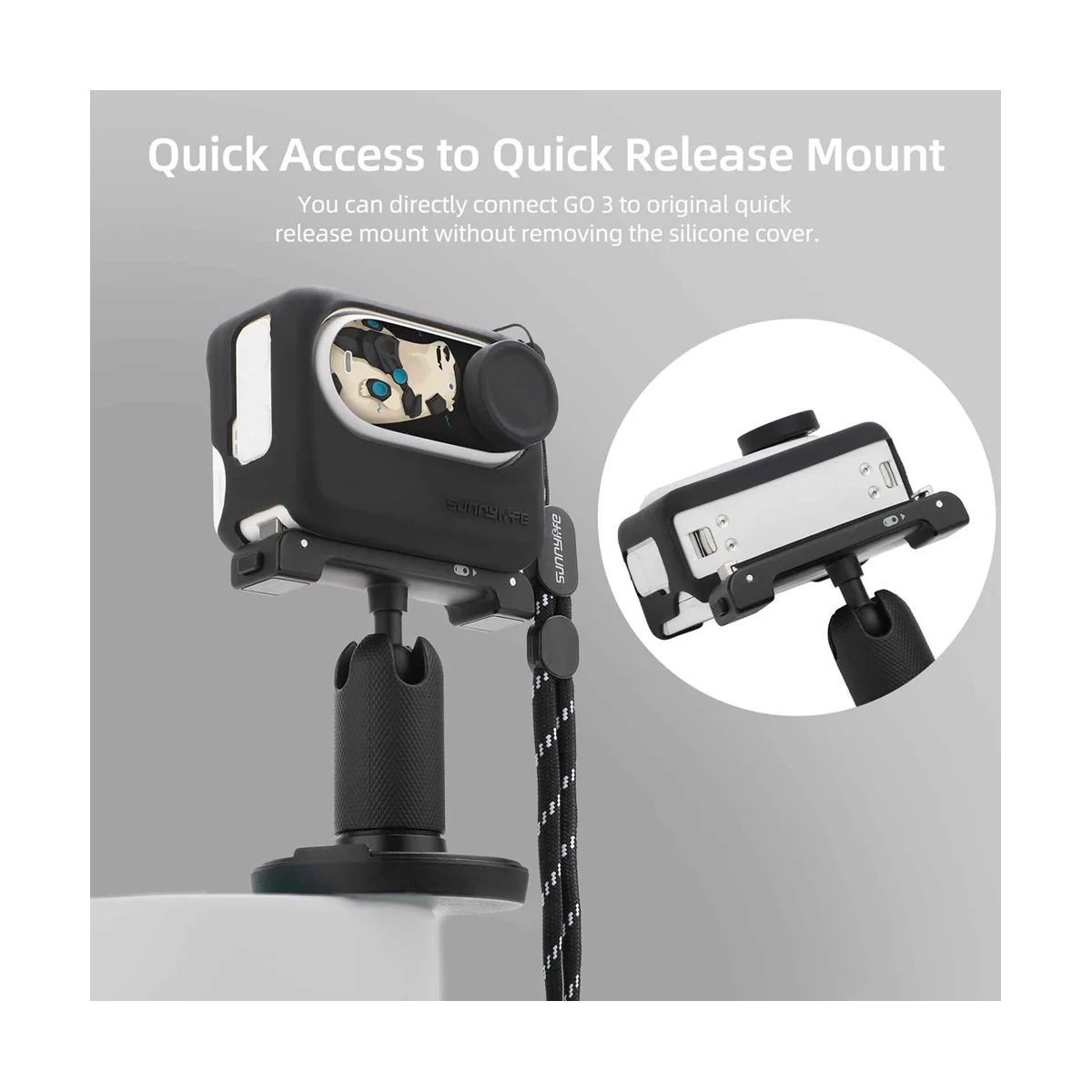 Sunnylife dla Insta360 Go3 silikonowe etui z kciukiem naklejka na aparat osłona obiektywu etui ochronne smycz, zestaw czarny