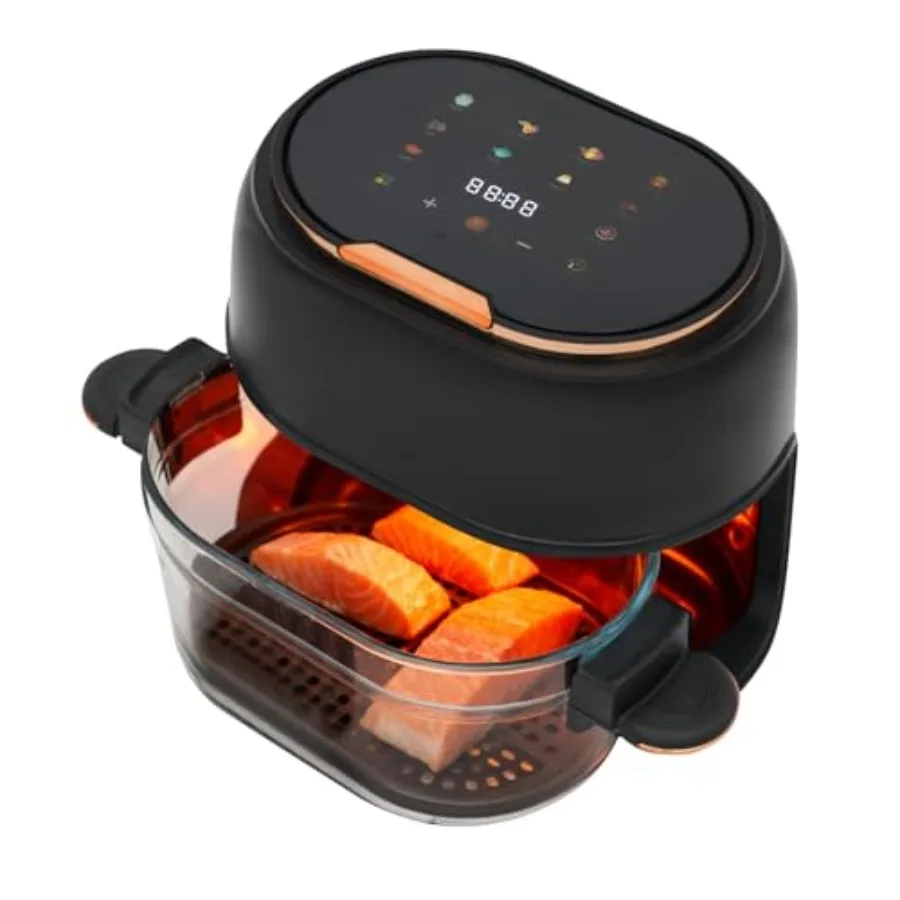 

4.2QT/4L Air Fryer with Borosilicate Glass Baking Basket Temperature Control 0-120min Timer Touch Screen Visible Window for Hom