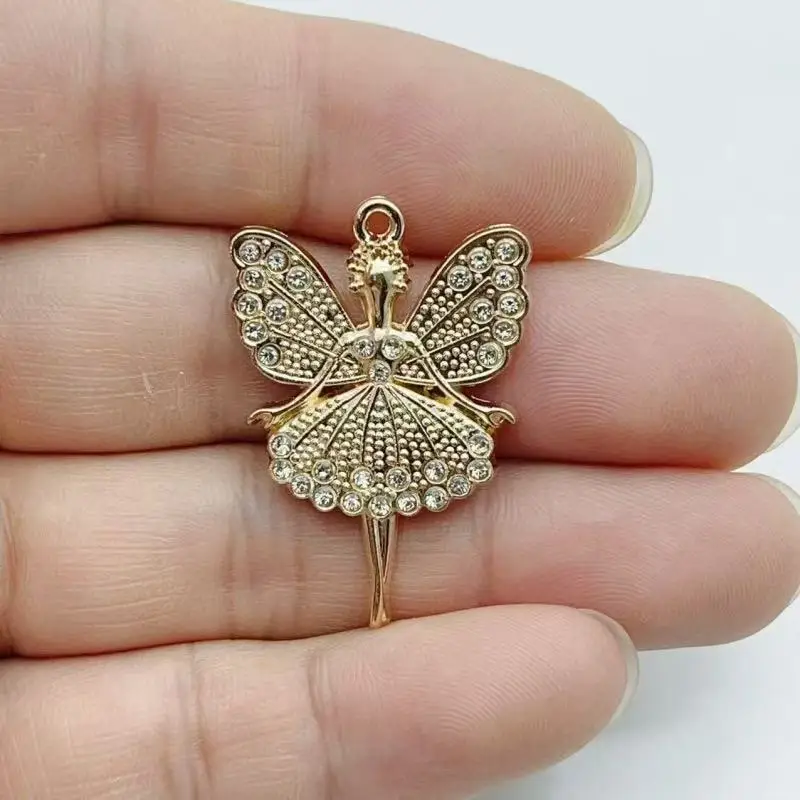 10PCS DIY Color Ballet Girl Angel Gold Alloy Jewelry Accessories Clothing Accessories Keychain Pendant view 2