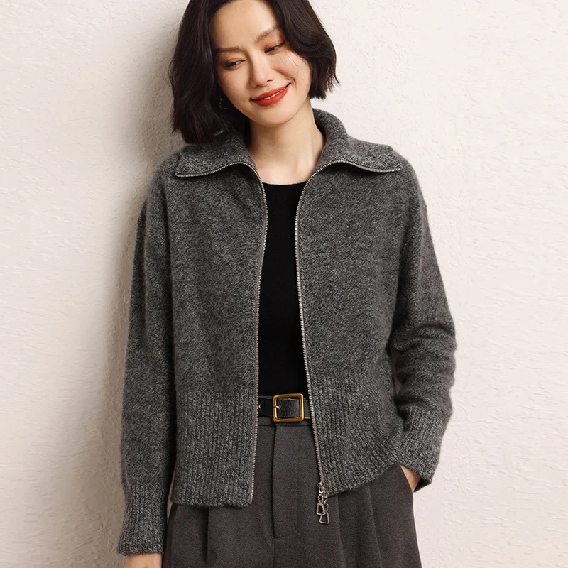 2024 Hot Sale 100% Cashmere Cardigan Women Coat Autumn Winter New Short Jacket Long Sleeve Soft Sweater Female Knitwear Outwear