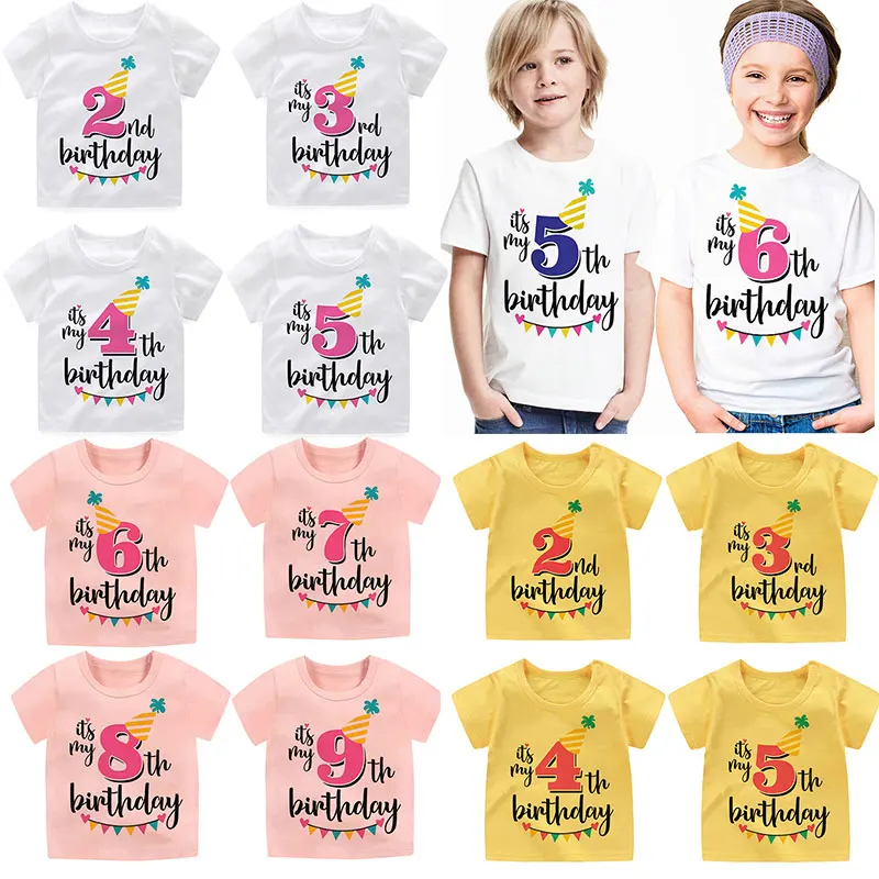 Tshirts for Girls/boys Kids Clothes Children's 3-9th Birthday Boy/girl T-shirt White/pink/yellow Graphic Tees T Shirt Gift