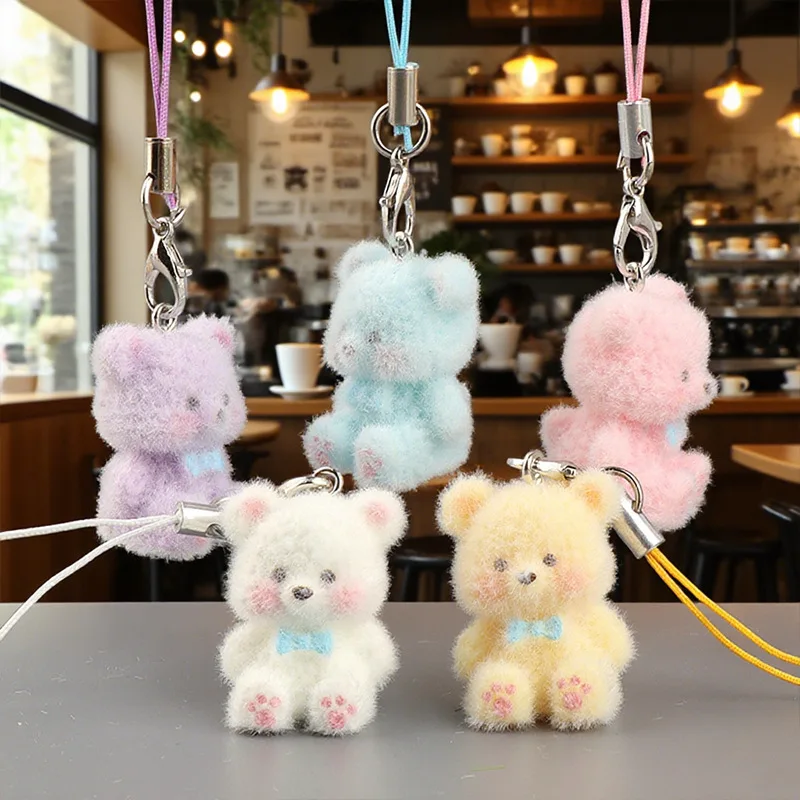 2pcs Resin Flocking Three-dimensional Bear Mobile Phone Strap Charms Jewelry Making Mobile Phone Chain Pendant Accessories