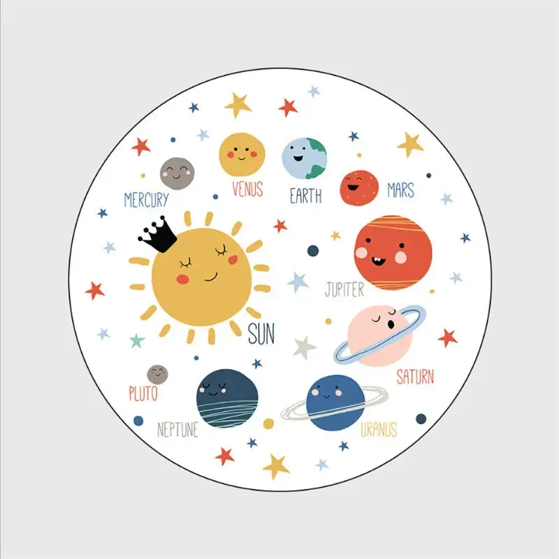 Alfombra de suelo para niños con diseño de cohete espacial, alfombra redonda colorida con dibujos de planeta alienígena, decoración para dormitorio de niños, alfombra antideslizante para el sol