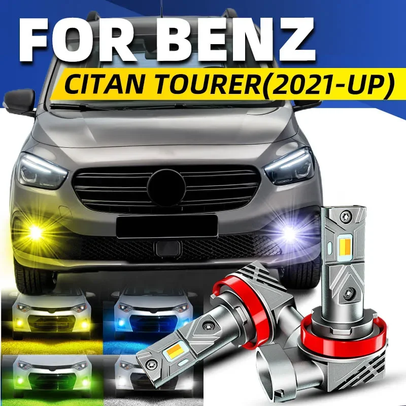 2PCS Car LED Front Fog Lights Bulbs Dual Colors Switchback White Yellow For Mercedes Benz CITAN Tourer W420 2021 2022 2023 2024