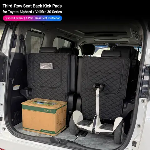 Car Third Row Seat Back Kick Pads for Toyota Alphard Vellfire 30 Series Leather Quilted Seat Protector Storage Pocket 1 Pair