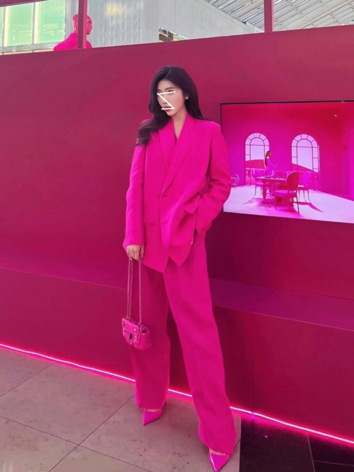 

Spring Summer Pink Double-Breasted Loose Suit Jaet High Waist Straight Leg Pants Long Set Profional Faionable Women's ...