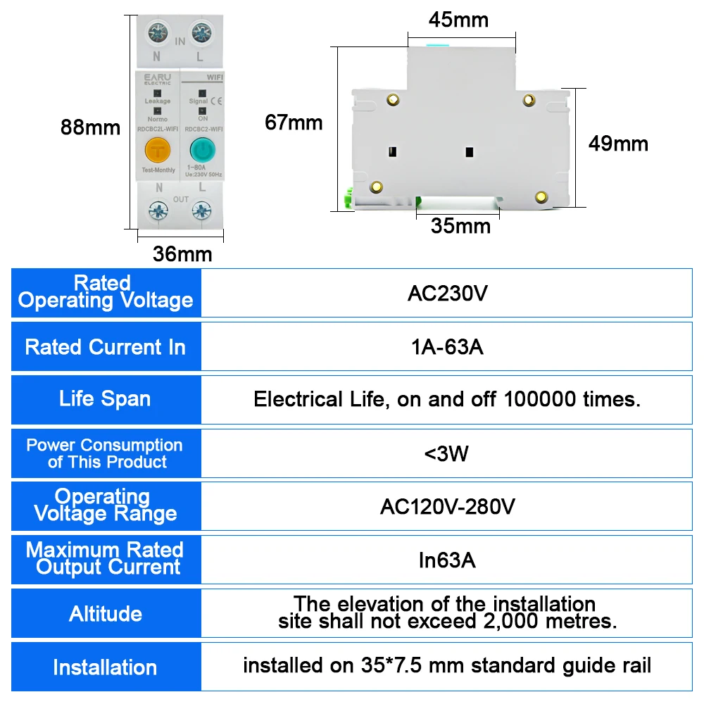 2P eWelink WIFI Smart Circuit Breaker Switch Energy Meter kWh Metering Monitoring Timer Relay for Smart Home MCB RCBO AC 220V