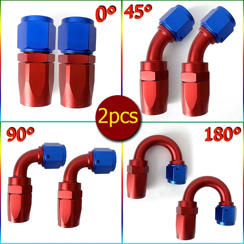 

2PCS AN4AN6AN8AN10AN12 Oil Fuel Hose End Fittings Swivel Adapter Kit 0°/45°/90°/120°/180° Aluminium Universal Red Blue Black CPE