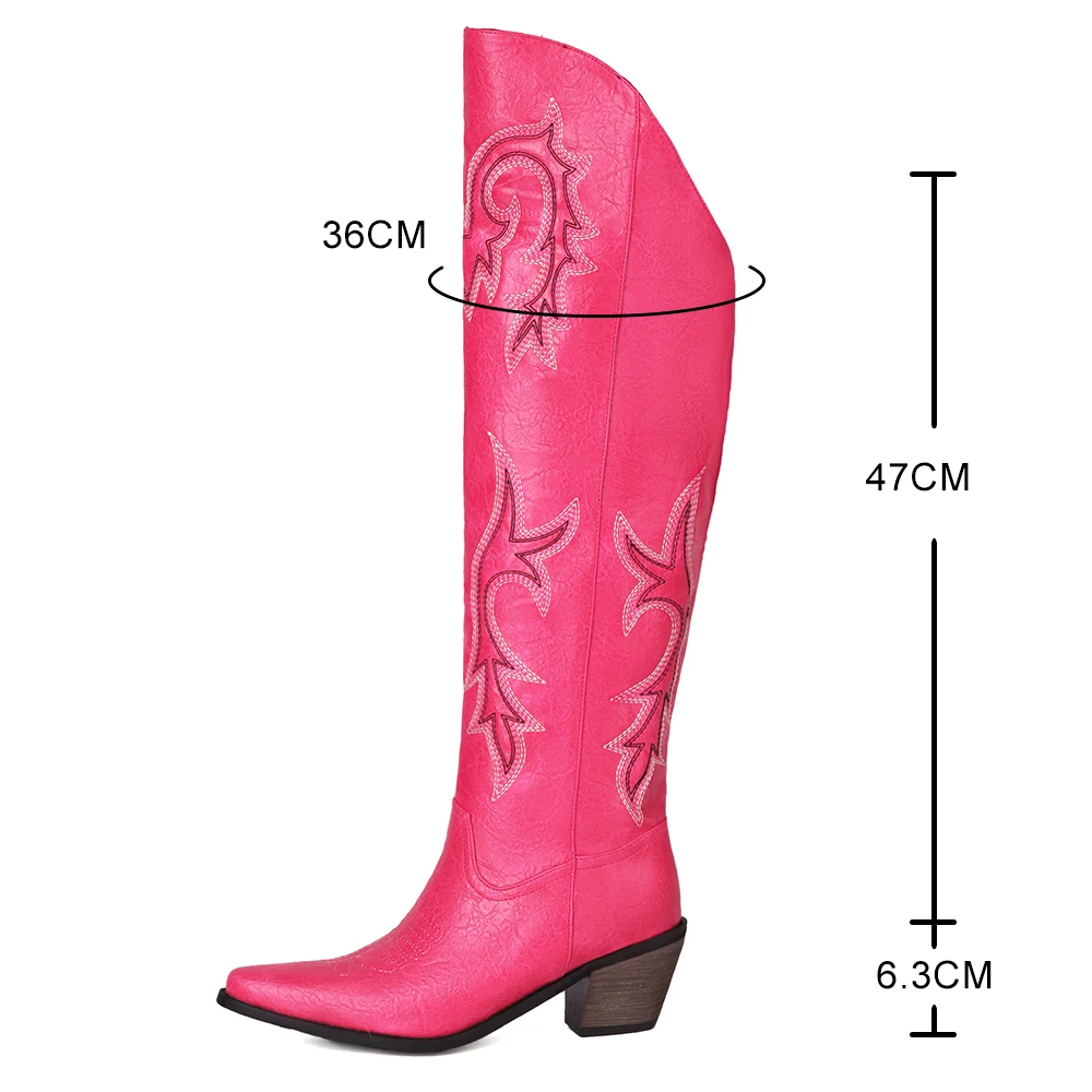 Cowboy Boots For Women 2023 Fashion Brown Boots Knee High Heels Embroider Sexy Warm Winter Zip Femme Handmade Shoes Size 42