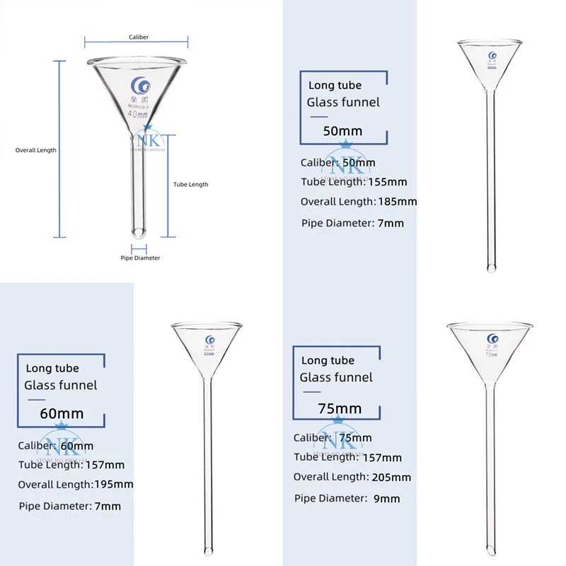 All sizes 50mm to 150mm Lab Long Stem Triangle Glass funnel Laboratory Chemistry Educational Stationery