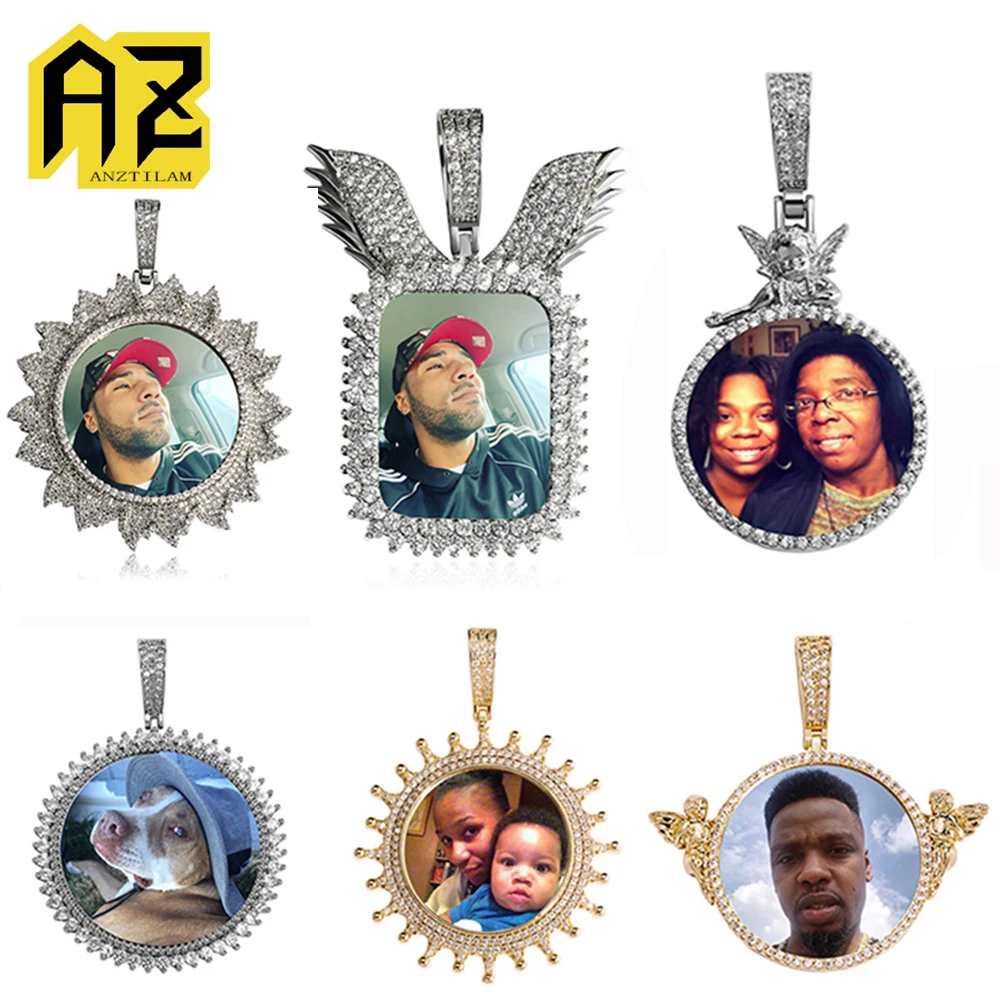 

AZ Custom Photos Pendants Iced Out Necklaces For Women Men Hip Hop Goth Customized Jewelry With Long Chain Free Shipping