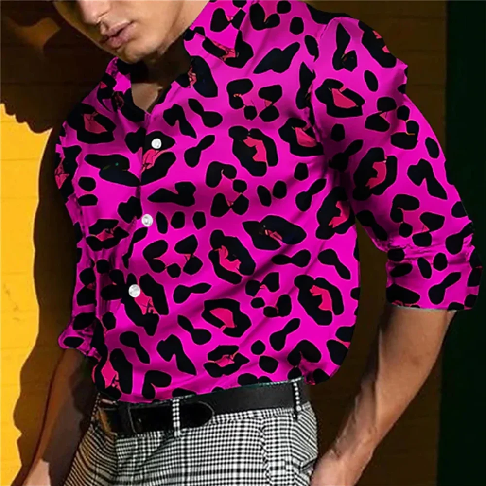 Fashionable and high-quality formal men's long sleeved personalized leopard print casual business party holiday shirt