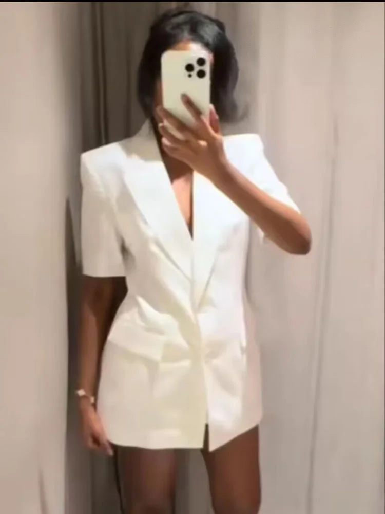 

HH женский комплект из 2 предметов, однобортный пиджак с короткими рукавами и лацканами + молния с высокой талией, простые однотонные летние шорты с карманами