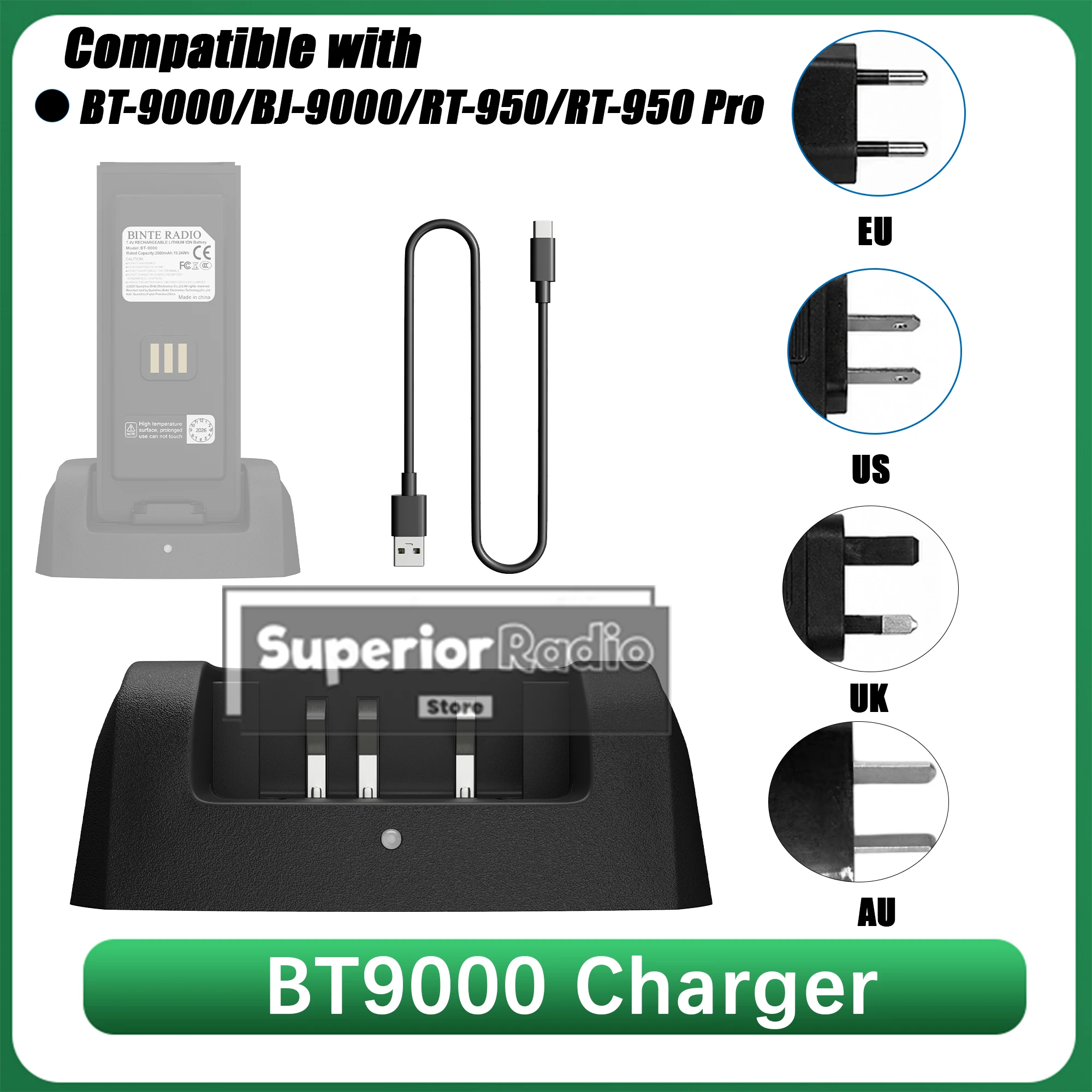 BT-9000 Walkie Talkie Desktop Charger Base Dock EU/US/AU/UK Plug Compatible With RT-950 PRO BJ-9000 Two Way Radios Accessories