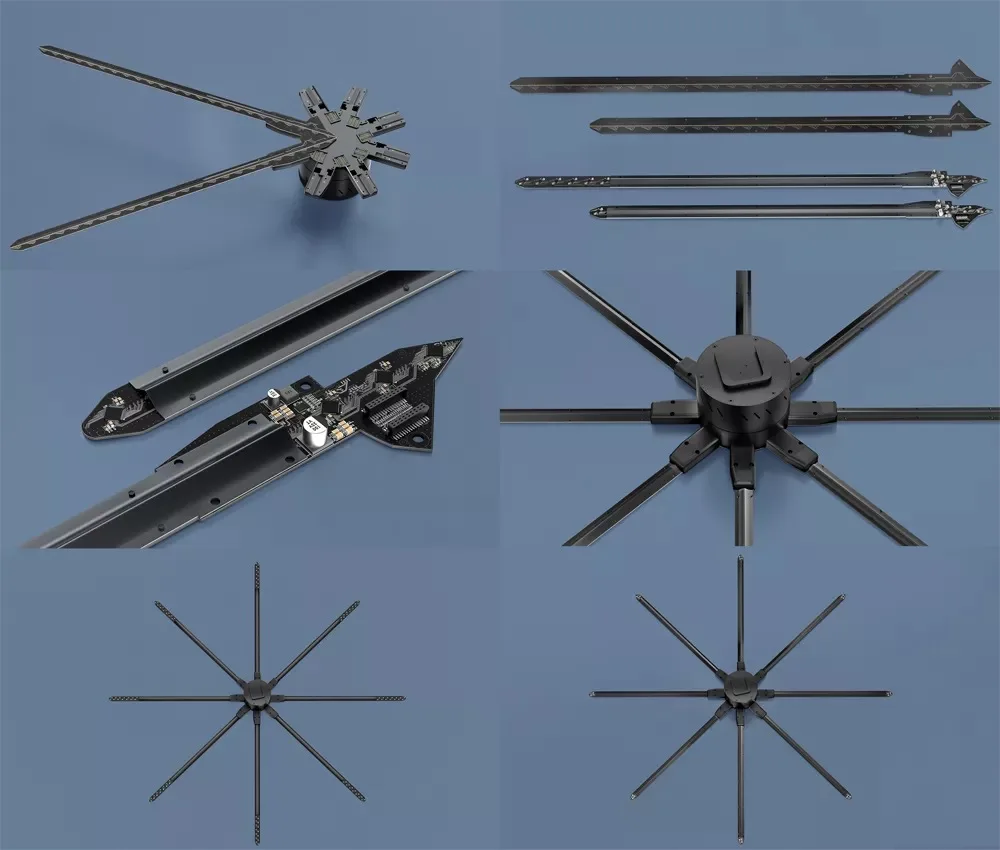 Wyświetlacze reklamowe TFL 180cm z hologramem 3D - innowacyjne urządzenia do efektywnej reklamy hologramowej z użyciem wentylatorów.