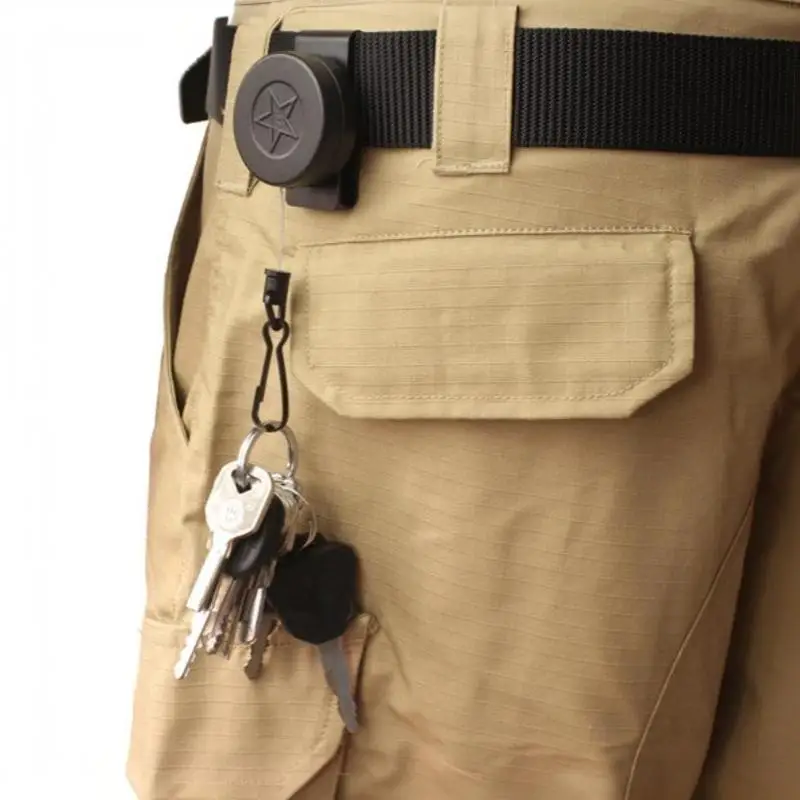 Anti Loss Retractable Easy Pull Keychain With Belt Clip Steel Wire Rope High Rebound Elastic Keyring